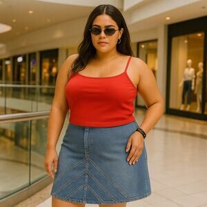 VTG Venezia Jeans Denim Skirt Size 16 Blue Chevron Seam A-Line Y2K Style